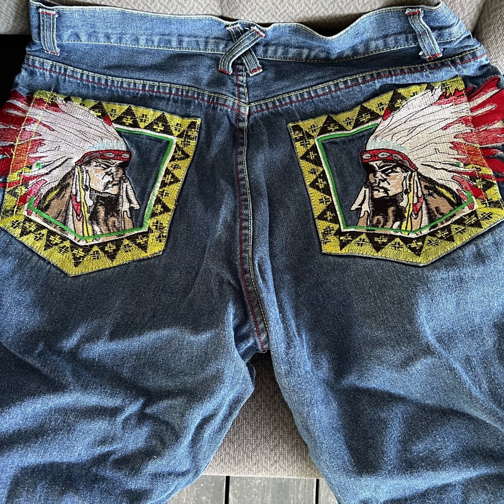 Men's Blue Jeans with Embroidered Design
